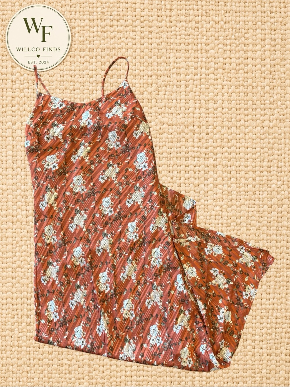 SO Women’s Floral Maxi Slip Dress Size S Rust Orange Y2K Boho Trend